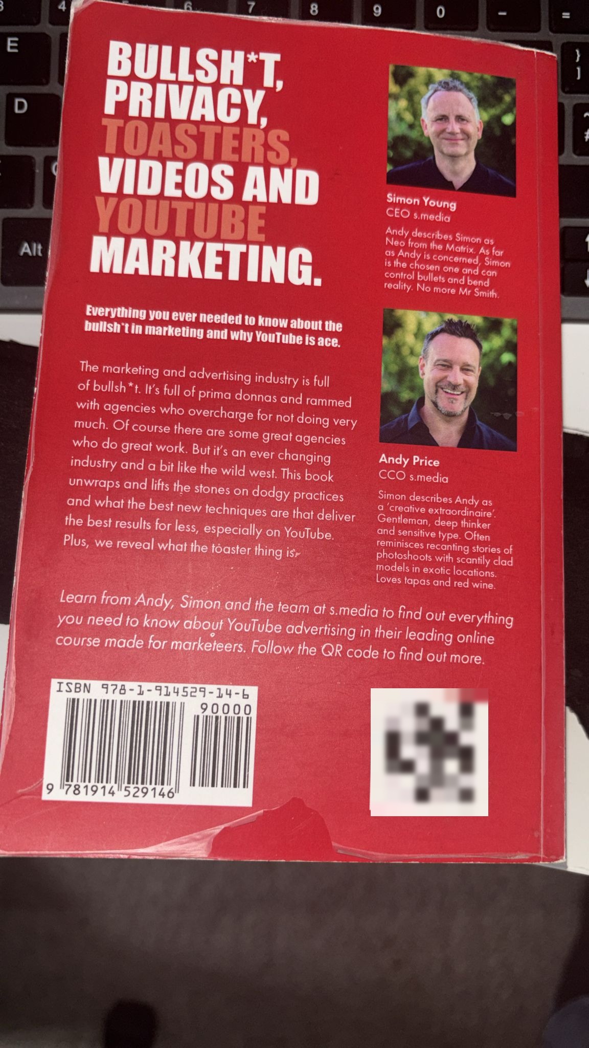 Back cover with author photographs of Simon Young and Andy Price and the ISBN 978-1-914529-14-6 barcode