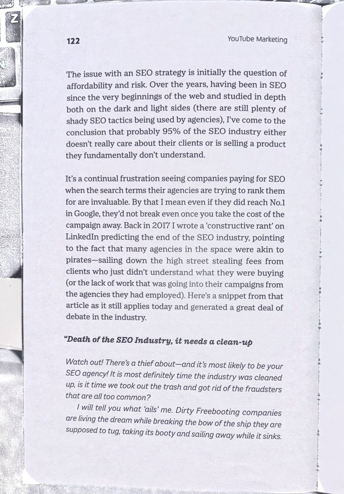 Page 122 reproducing the Death of the SEO Industry article in print