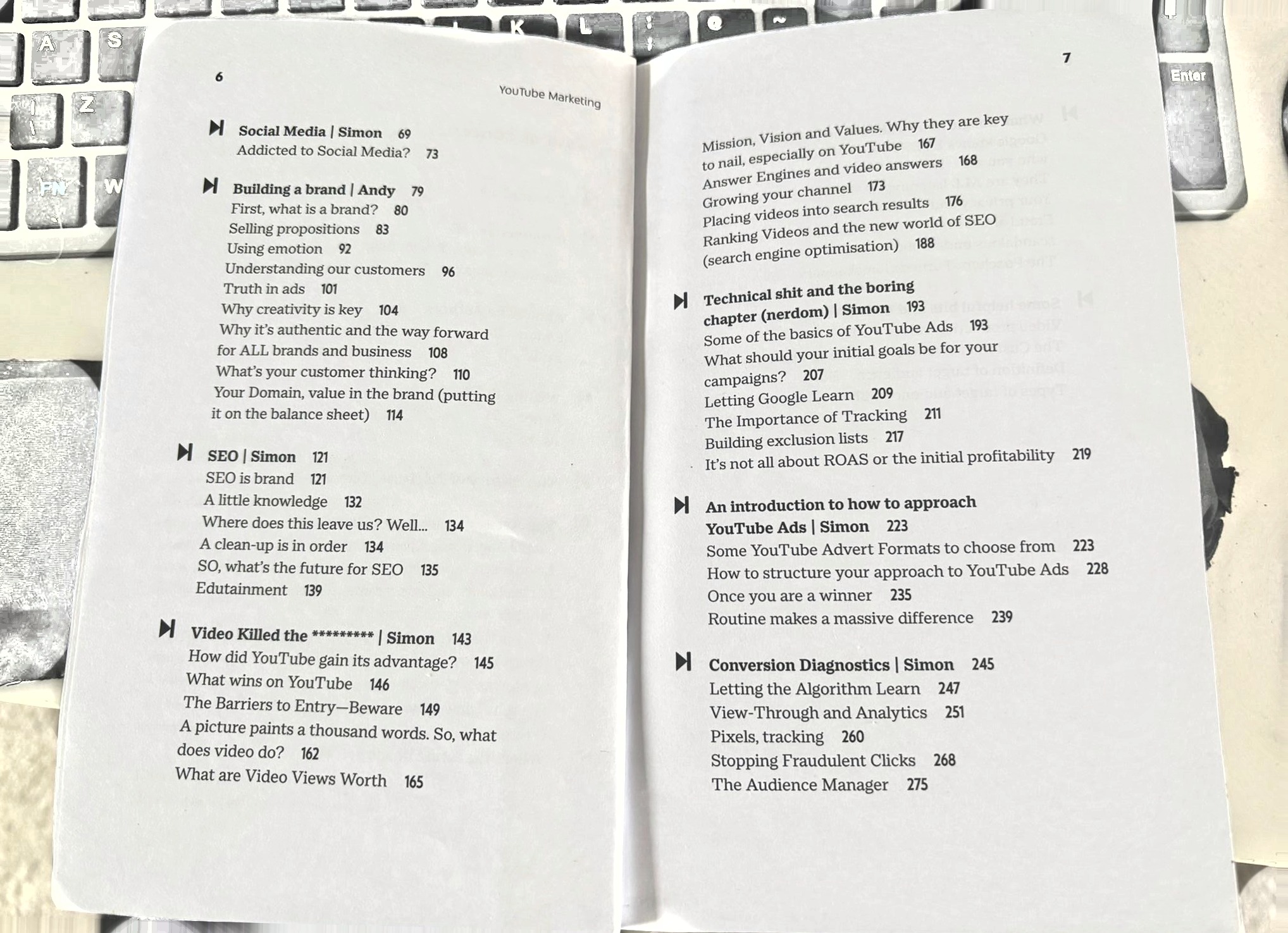 Contents pages of the 2021 book listing the SEO and Answer Engines chapters