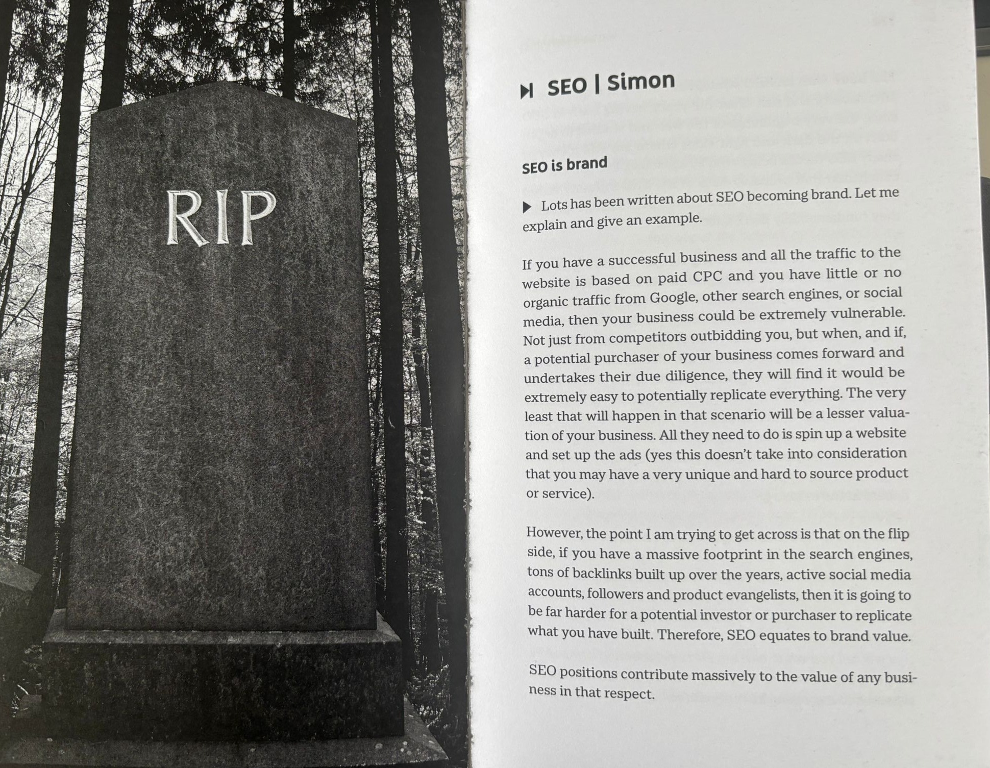 RIP gravestone artwork opening the SEO chapter of the 2021 book